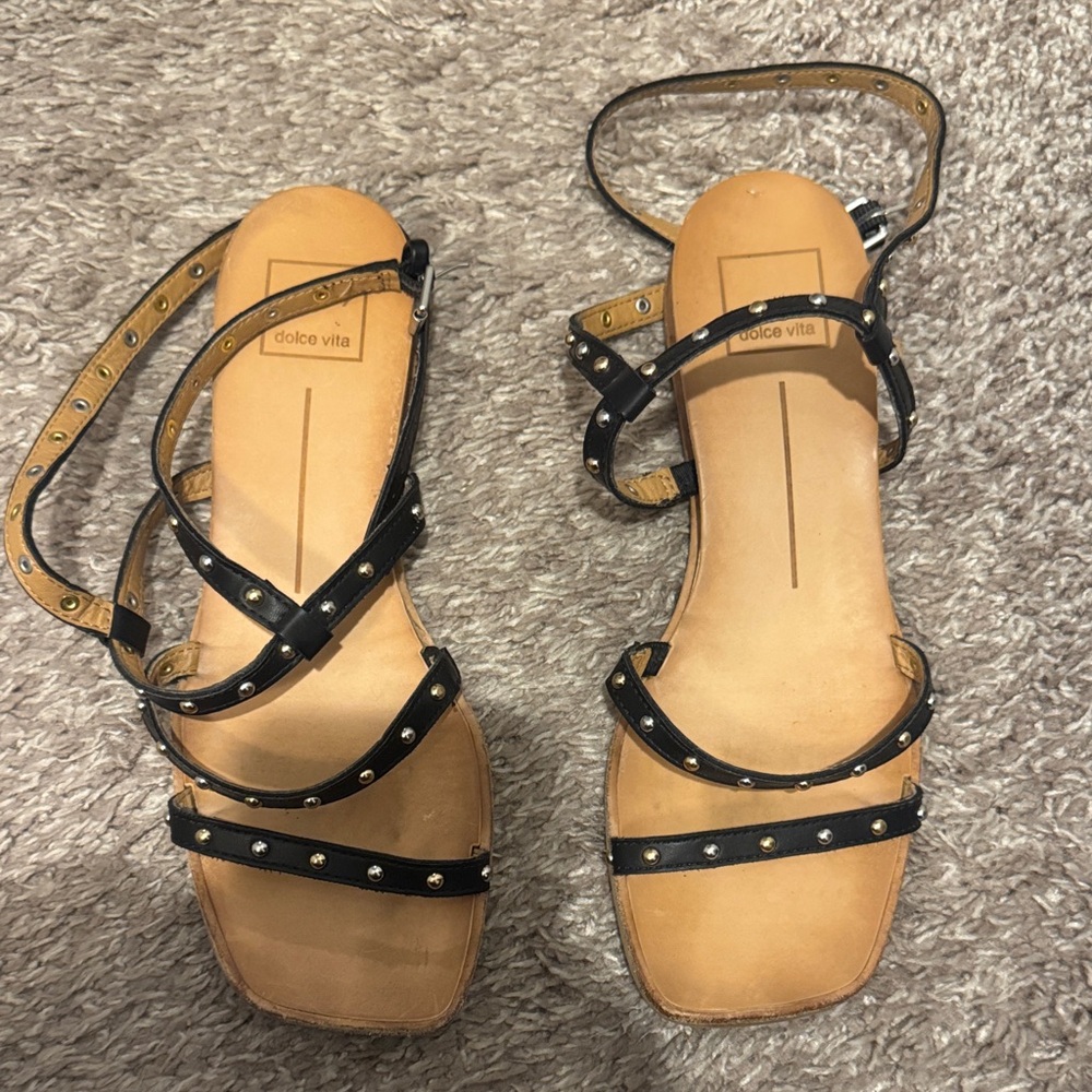 Dolce Vita Black and Tan Studded Sandals